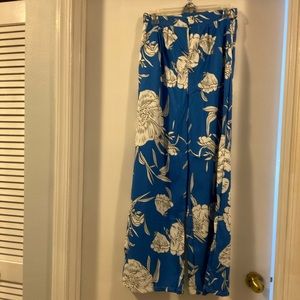 Wide leg comfortable blue floral pants